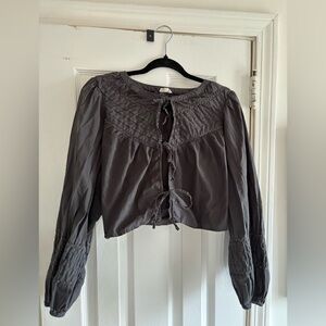 Aerie Charcoal Smocked Blouse